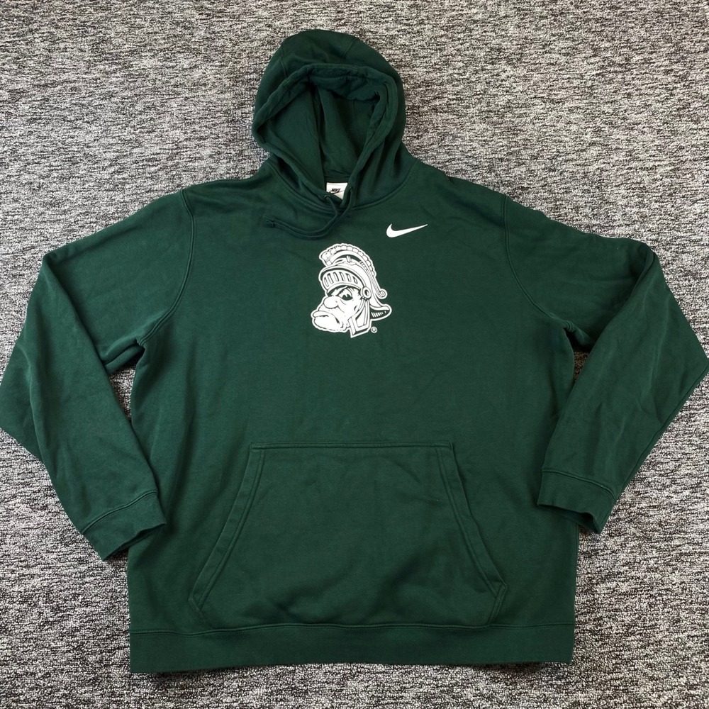 Nike Michigan State Spartans Mens 2XL Green Pullover Hoodie MSU Swoosh Fleece